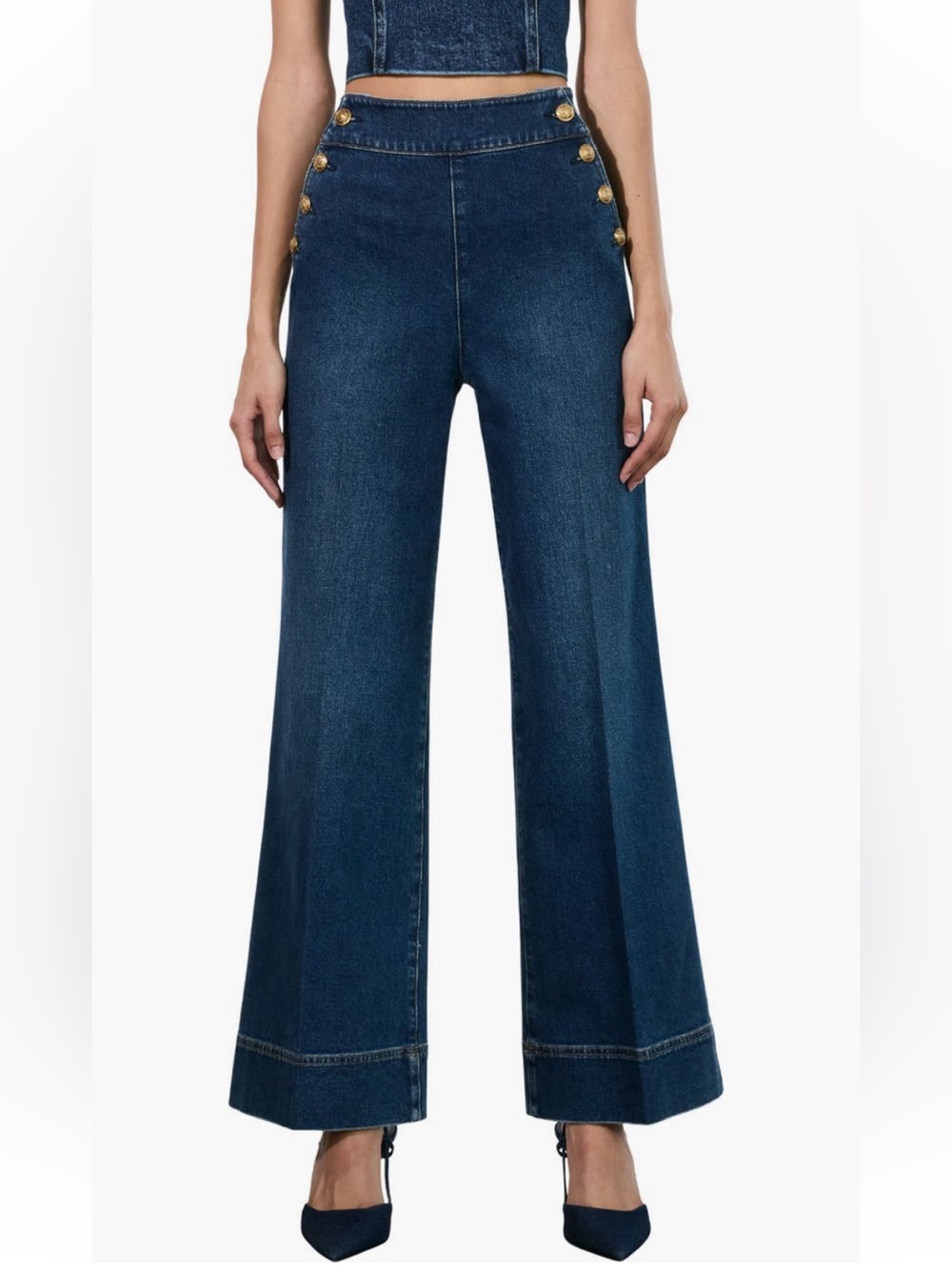 Alice + Olivia Narin High-Waist Wide-Leg Jeans with Gold Buttons - Picture 1 of 8